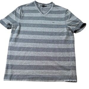 Michael Kors Striped V-Neck T-Shirt Casual Modern‎ Top Size L